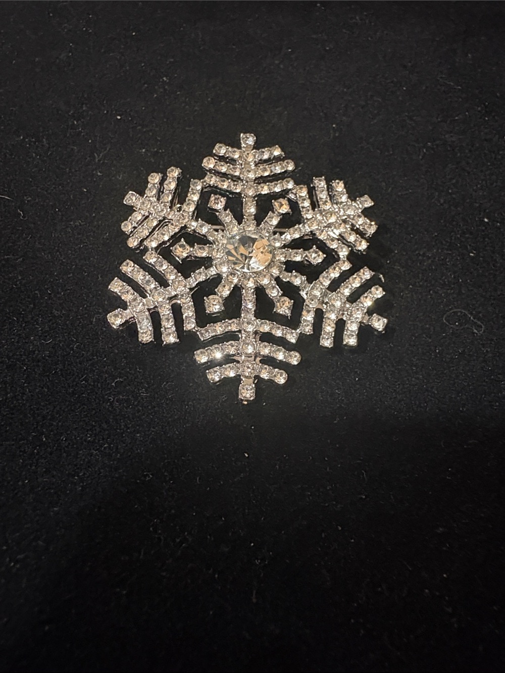 Crystal Snowflake Rhinestone Pin - Silver Tone